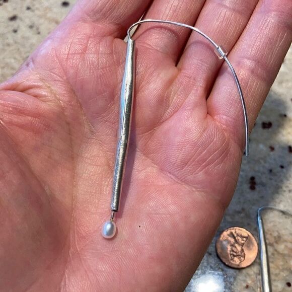 Hand Crafted One of a kind Artist silver smith sterling and pearl earrings - Picture 8 of 15